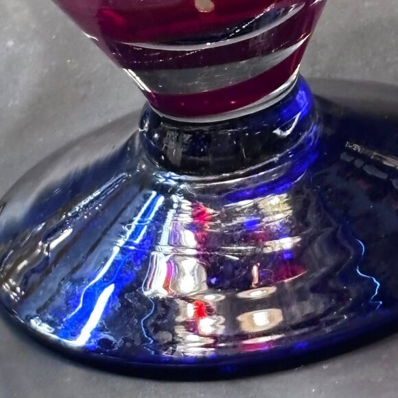 Hand-Blown Cobalt Rim Martini Glasses – Matched Pair, Mexican Art Glass, Lemon & - Picture 7 of 9